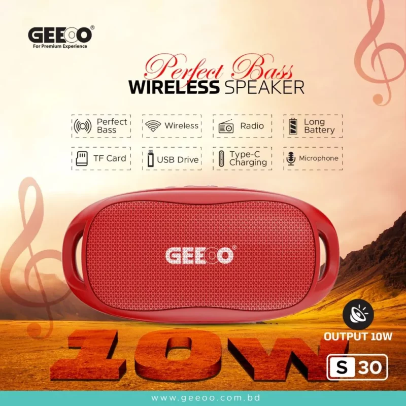 GEEOO S30 Wireless Bluetooth Speaker – Red